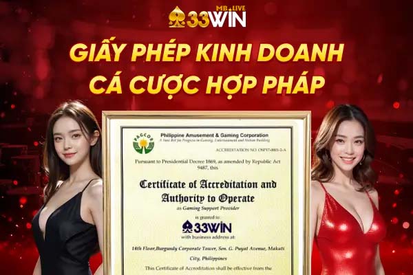 Giấy phép kinh doanh nhà cái 33win hợp pháp uy tín